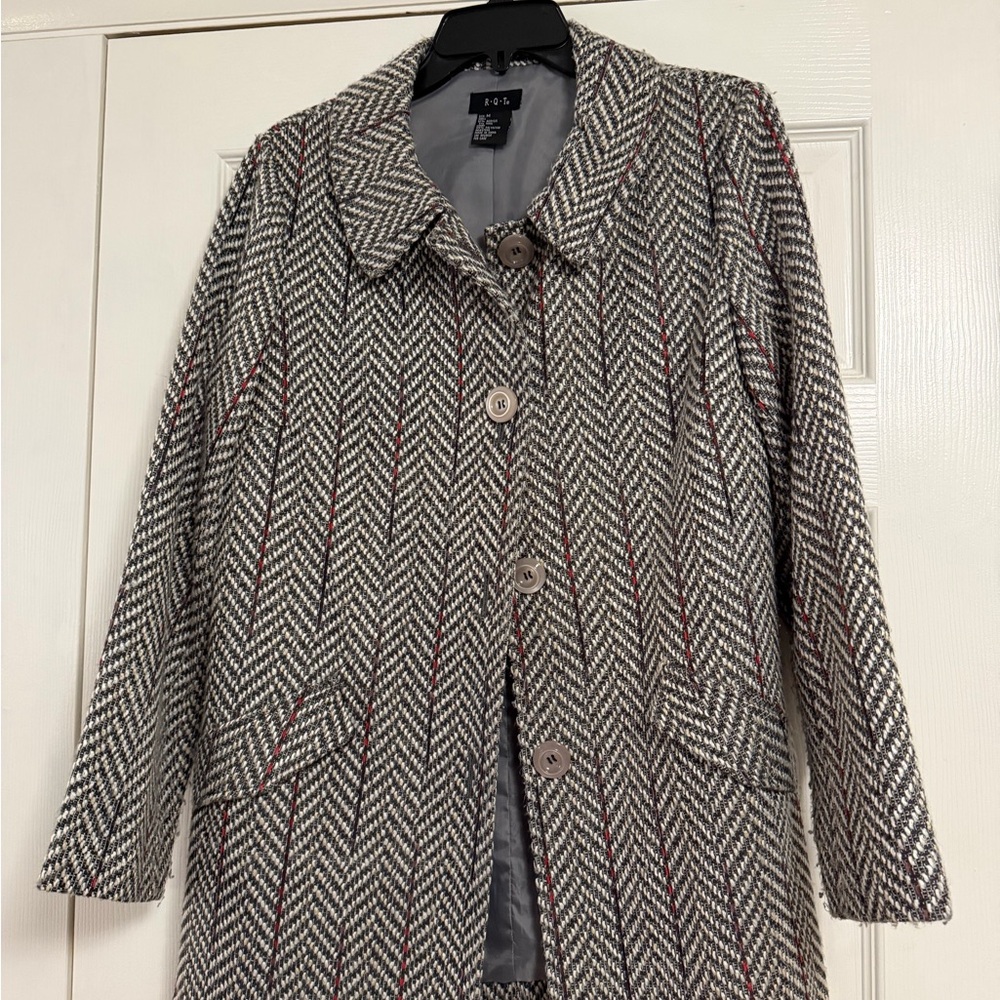 Zara Women's Black and White Herringbone Trench Coat